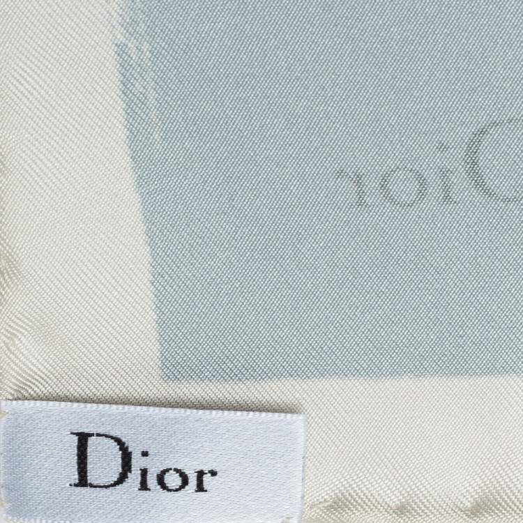 Pre Owned Dior Pale Blue Zodiac Print Silk Scarf