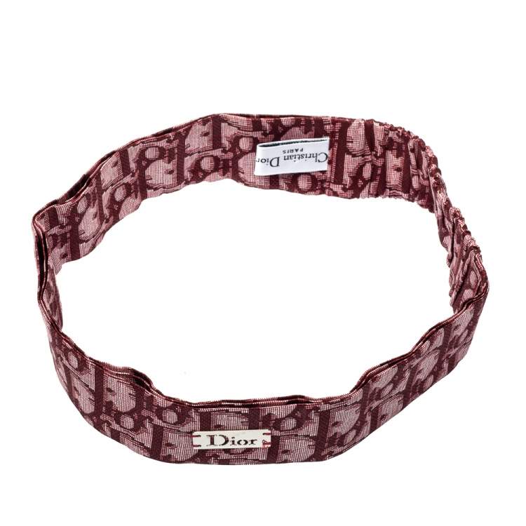 Pre Owned Dior Red Oblique Print Cotton Silk Headband