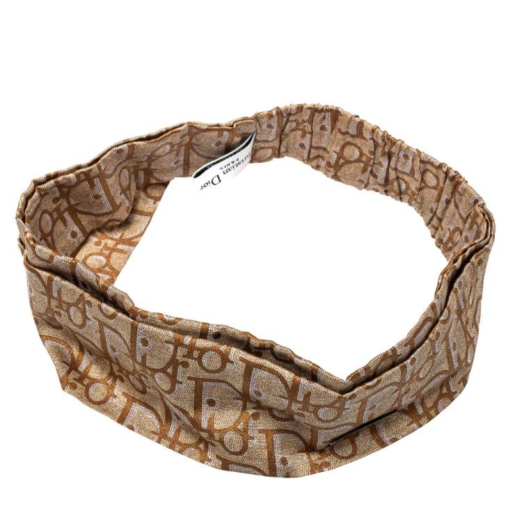 Pre Owned Dior Gold Oblique Print Cotton Silk Headband