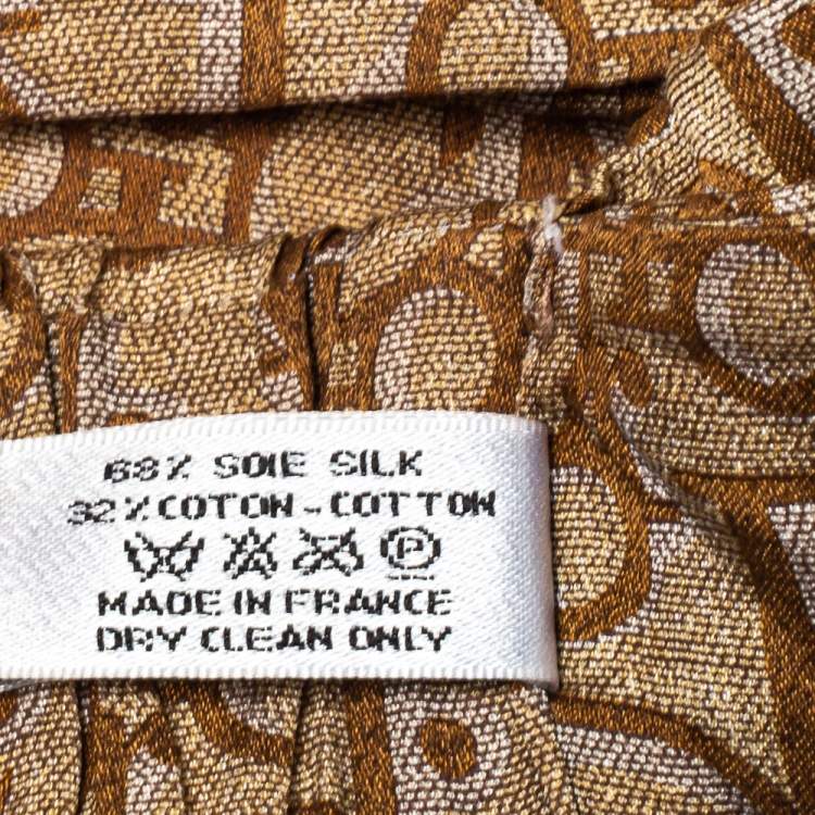 Pre Owned Dior Gold Oblique Print Cotton Silk Headband