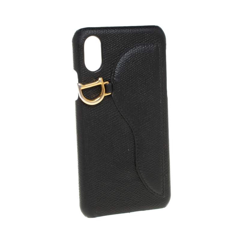 Pre Owned Dior Black Leather Saddle iPhone X Case