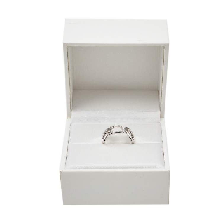 Pre Owned  Dior Silver Tone Crystal Heart Charm Ring Size EU 54.5
