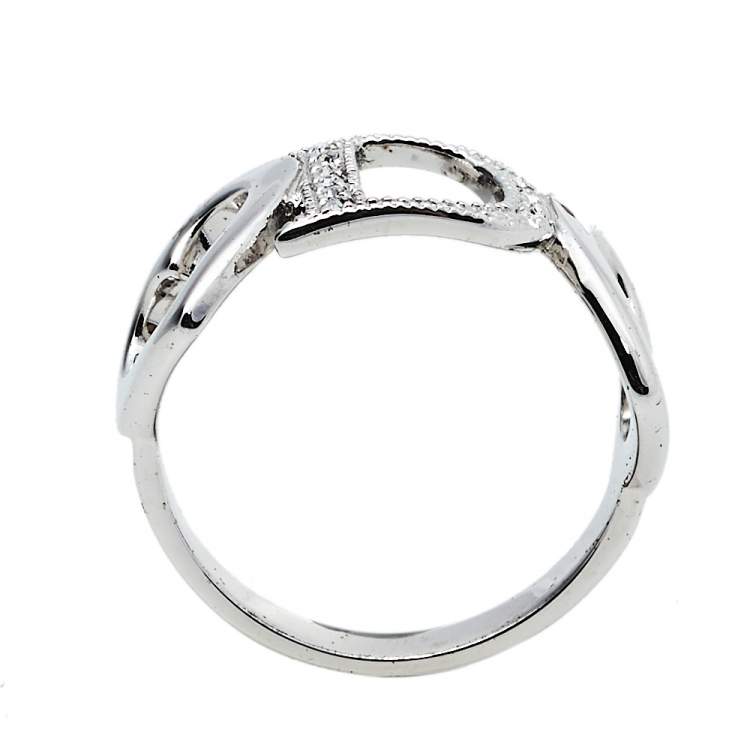 Pre Owned  Dior Silver Tone Crystal Heart Charm Ring Size EU 54.5