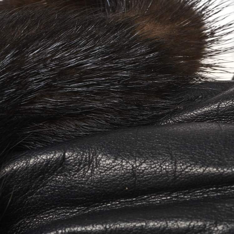 Pre Owned Dior Black Leather and Mink Fur Gloves