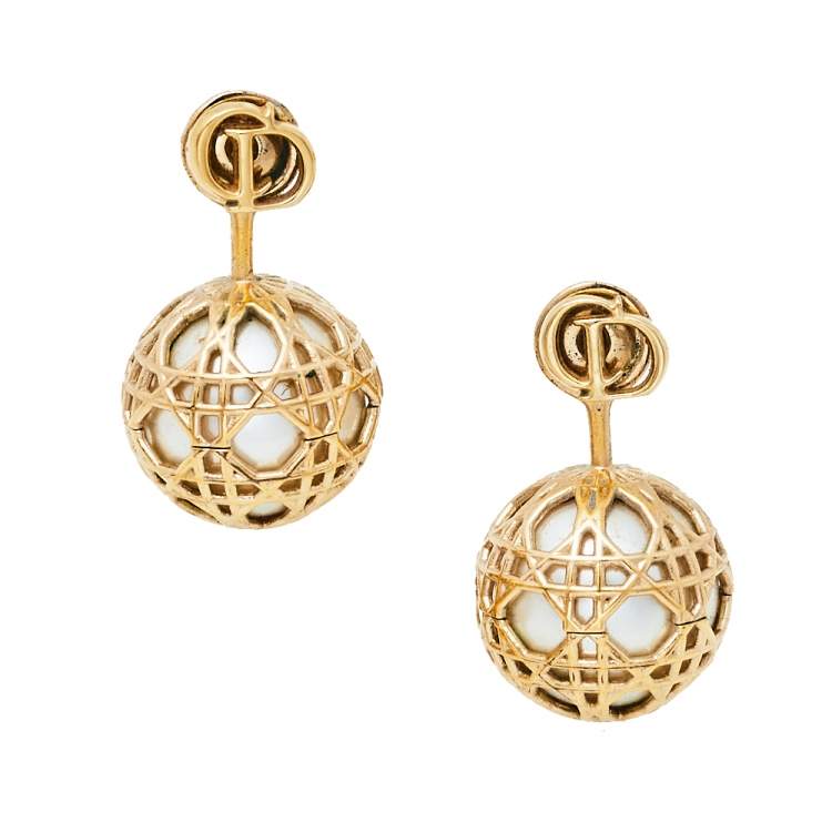 Pre Owned Dior Faux Pearl Secret Cannage Drop Earrings