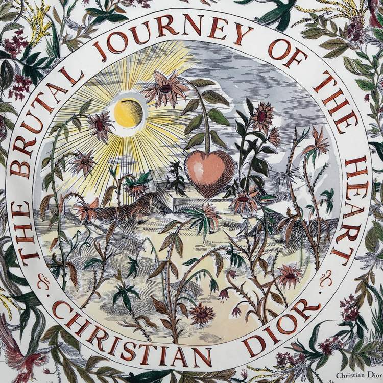 Pre Owned Dior White The Brutal Journey Of The Heart Print Silk Square Scarf