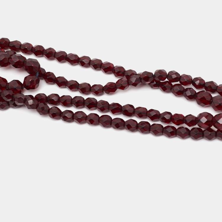 Pre Owned Dior Vintage Garnet Beaded Tassel Pendant Multi Strand Necklace 