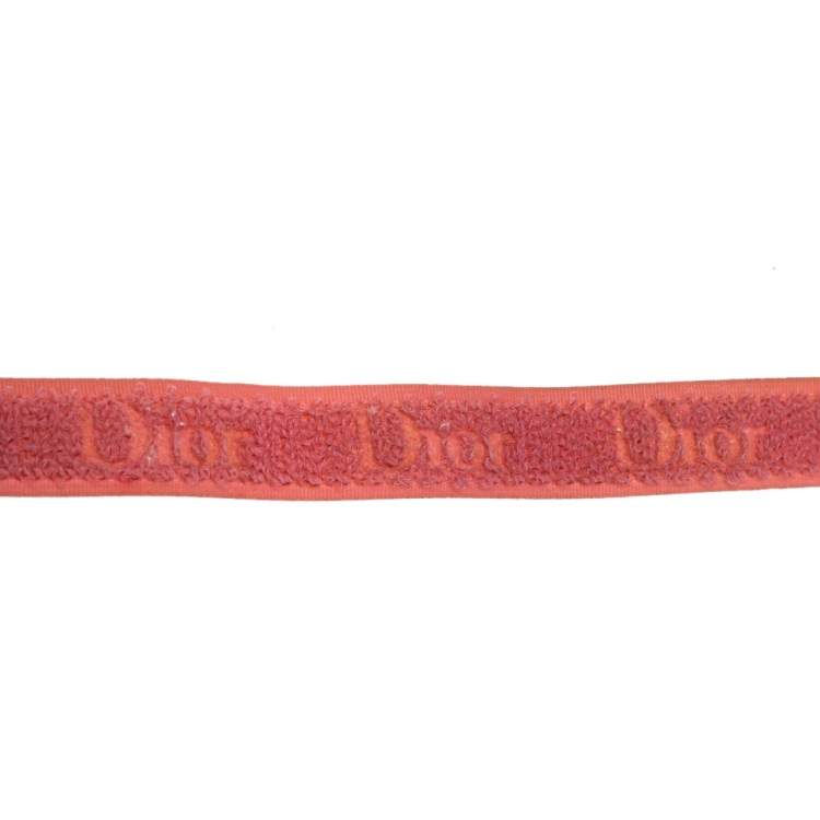 Pre Owned Dior Coral Pink Crystal Logo Velcro Choker Necklace 