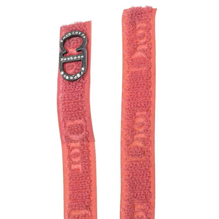 Pre Owned Dior Coral Pink Crystal Logo Velcro Choker Necklace 