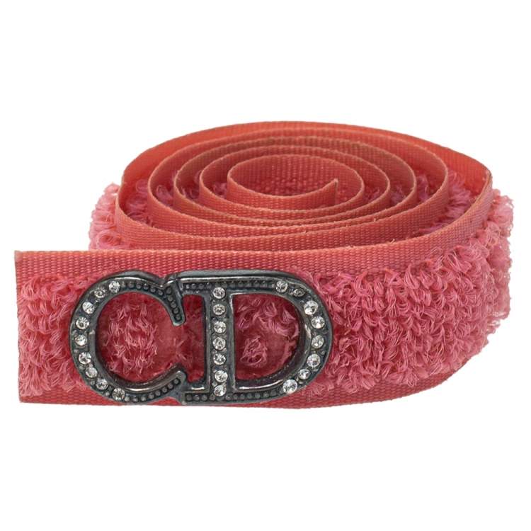 Pre Owned Dior Coral Pink Crystal Logo Velcro Choker Necklace 
