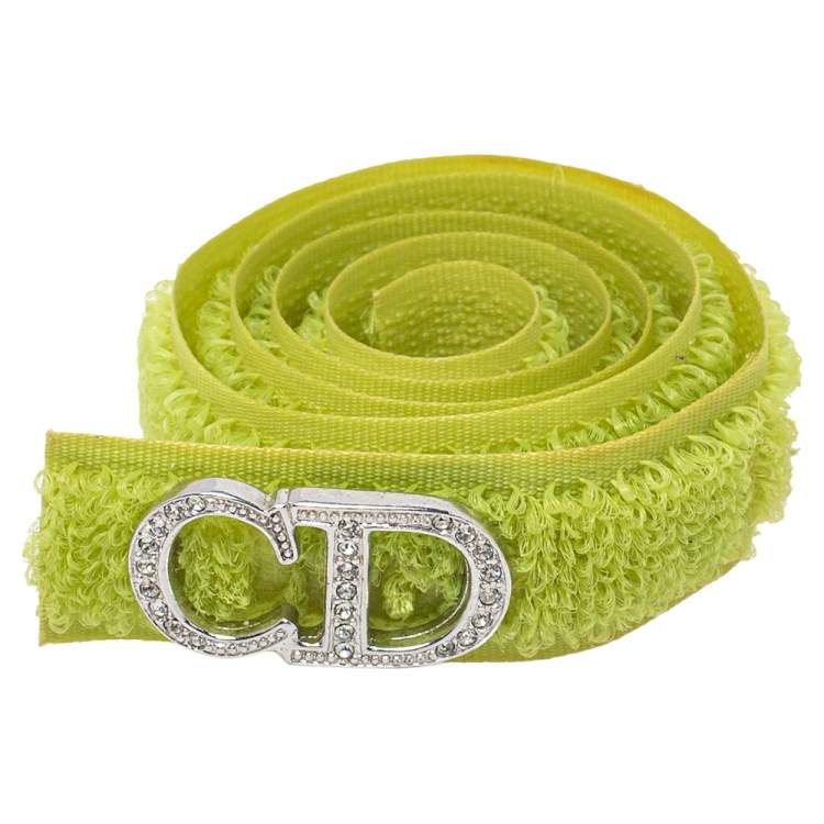 Pre Owned Dior Lime Green Crystal Logo Velcro Choker Necklace 