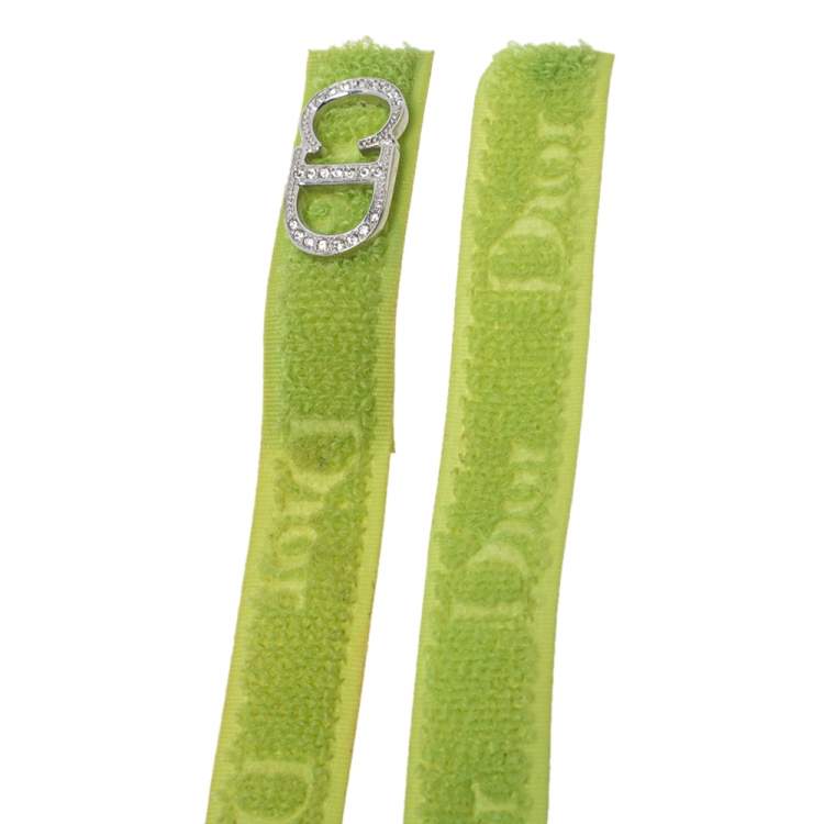 Pre Owned Dior Lime Green Crystal Logo Velcro Choker Necklace 
