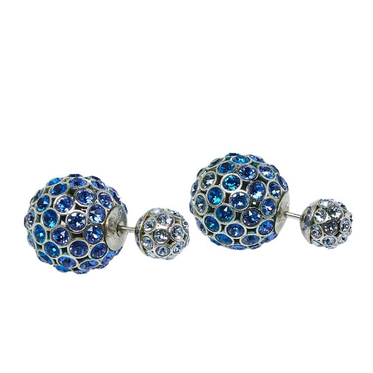 Pre Owned Dior Tribales Blue Ombre Crystal Embellished Stud Earrings