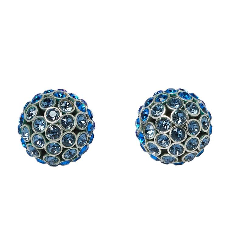 Pre Owned Dior Tribales Blue Ombre Crystal Embellished Stud Earrings