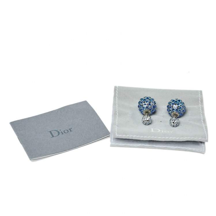 Pre Owned Dior Tribales Blue Ombre Crystal Embellished Stud Earrings