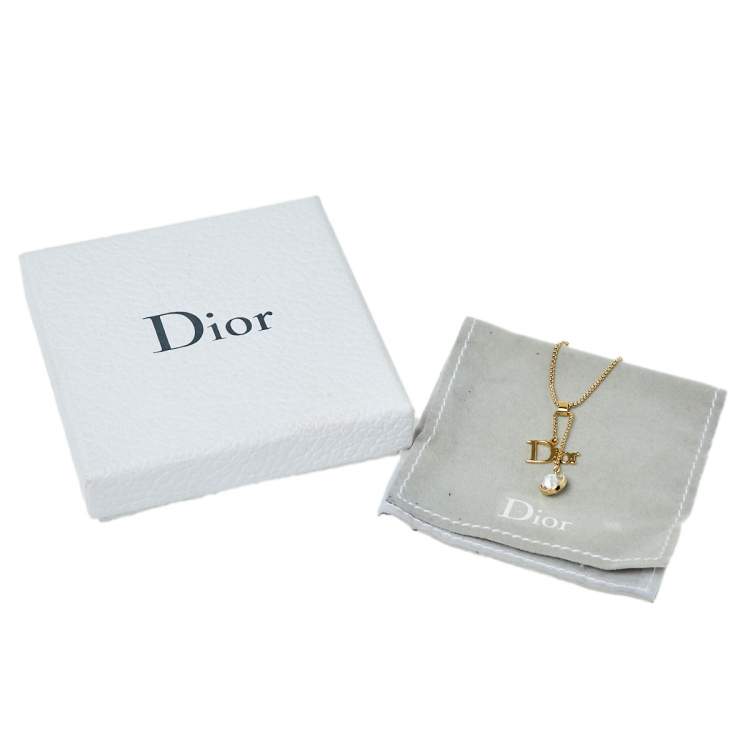Pre Owned Dior Gold Tone Logo & Crystal Charm Bracelet