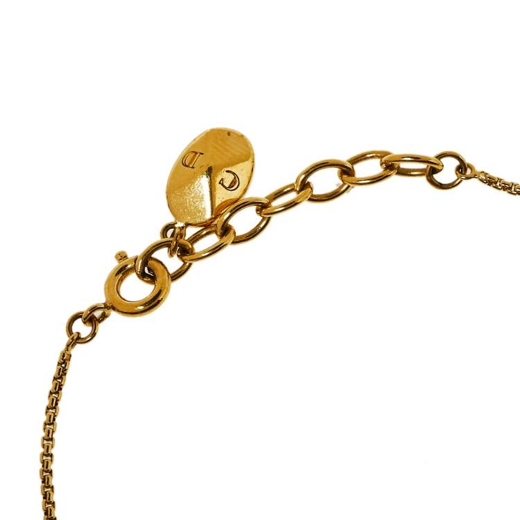 Pre Owned Dior Gold Tone Logo & Crystal Charm Bracelet