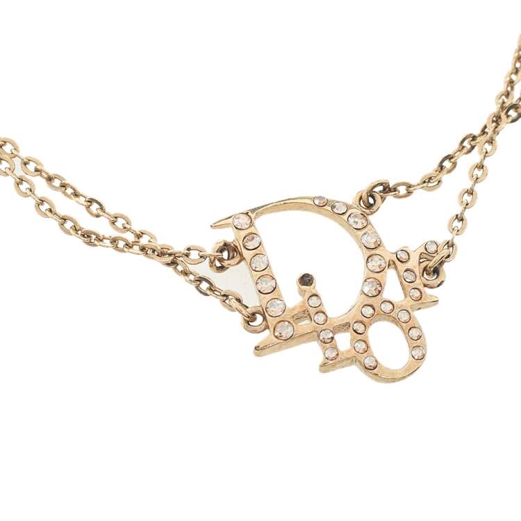 Pre Owned Dior Crystal Oblique Charm Double Chain Bracelet