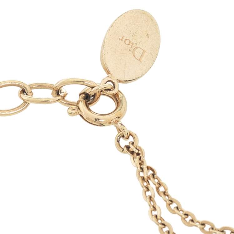 Pre Owned Dior Crystal Oblique Charm Double Chain Bracelet