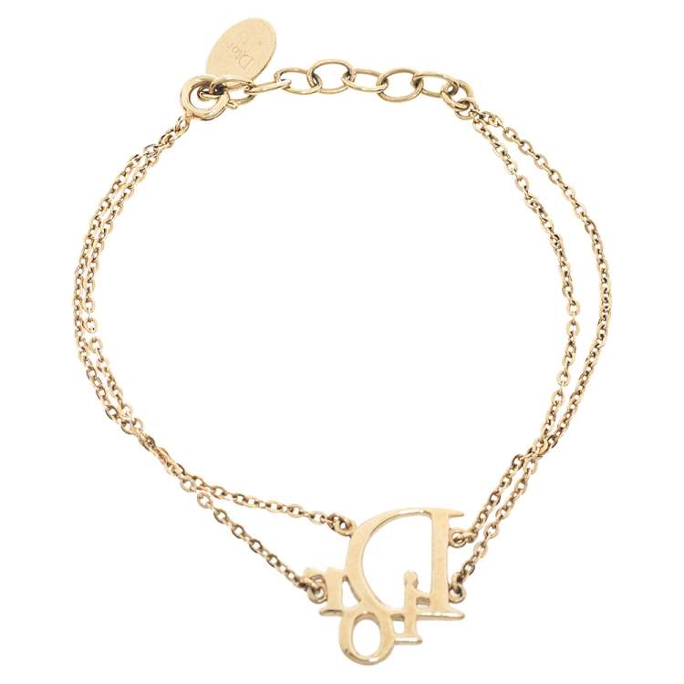 Pre Owned Dior Crystal Oblique Charm Double Chain Bracelet