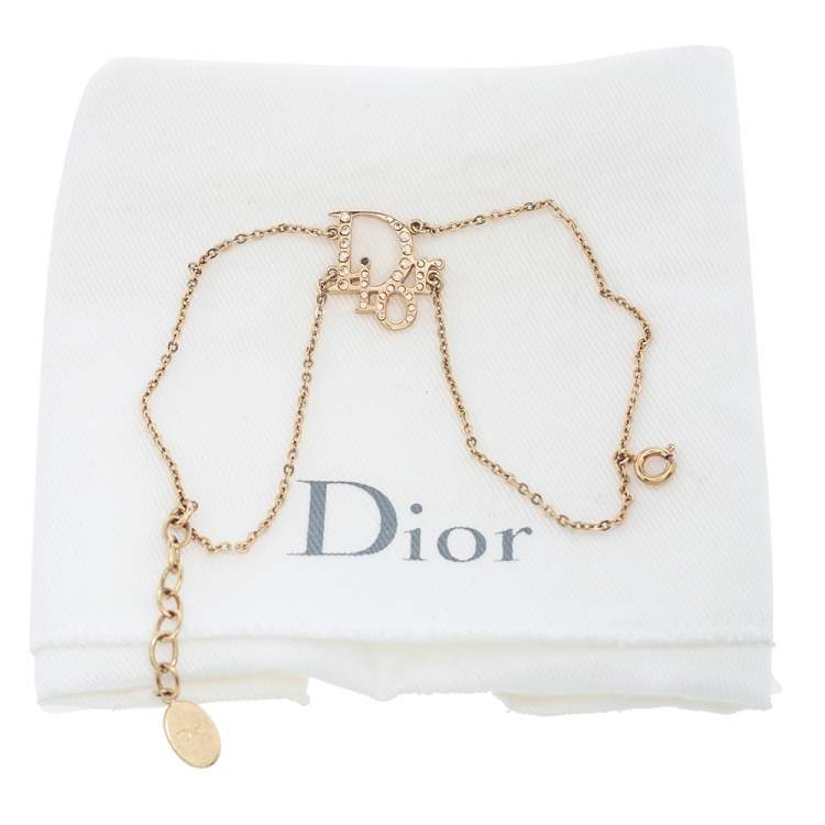 Pre Owned Dior Crystal Oblique Charm Double Chain Bracelet