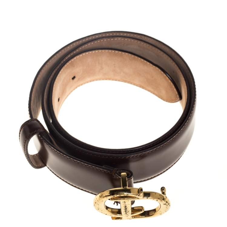 Pre Owned Dior Brown Leather CD Logo Buckle Belt 80CM