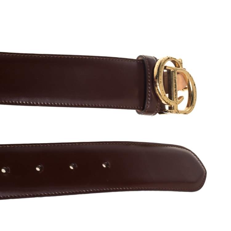 Pre Owned Dior Brown Leather CD Logo Buckle Belt 80CM