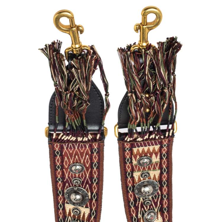 Pre Owned Dior Multicolor Studded Canvas and Leather Bohemian Inspired Shoulder Strap