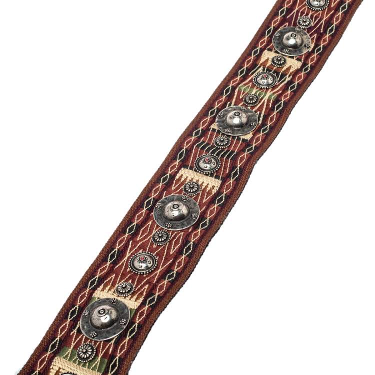 Pre Owned Dior Multicolor Studded Canvas and Leather Bohemian Inspired Shoulder Strap