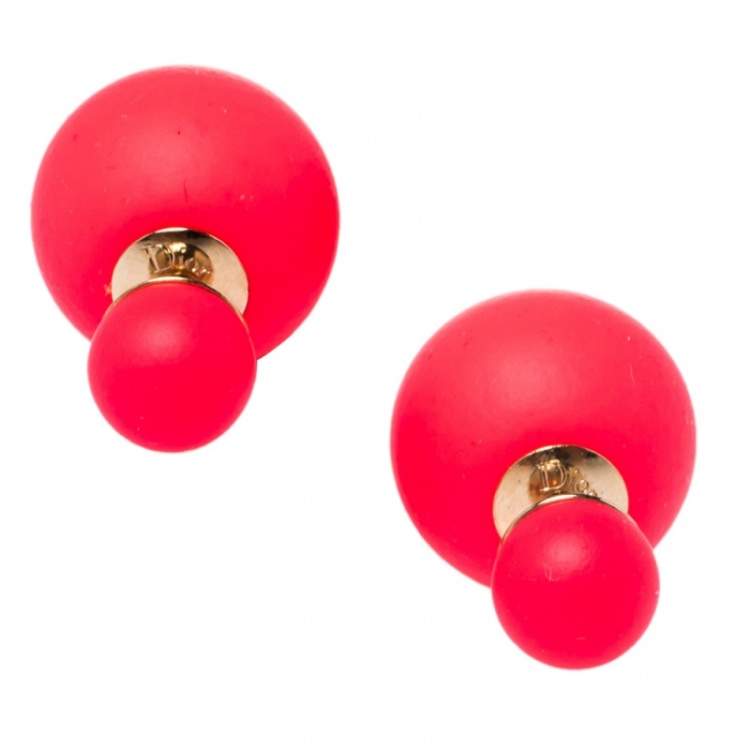 Pre Owned Dior Tribale Mise en Dior Neon Pink Gold Tone Stud Earrings