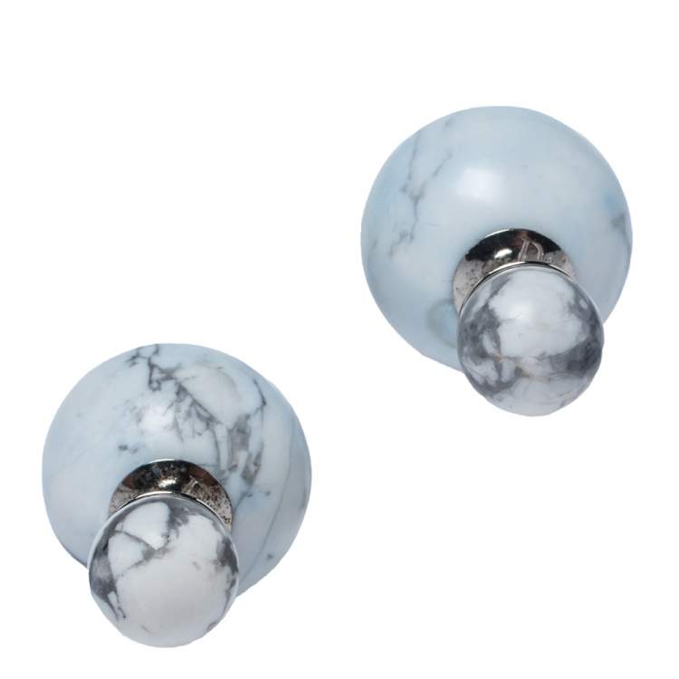 Pre Owned Dior Ivory & Blue Marbled Mise en Dior Tribales Stud Earrings