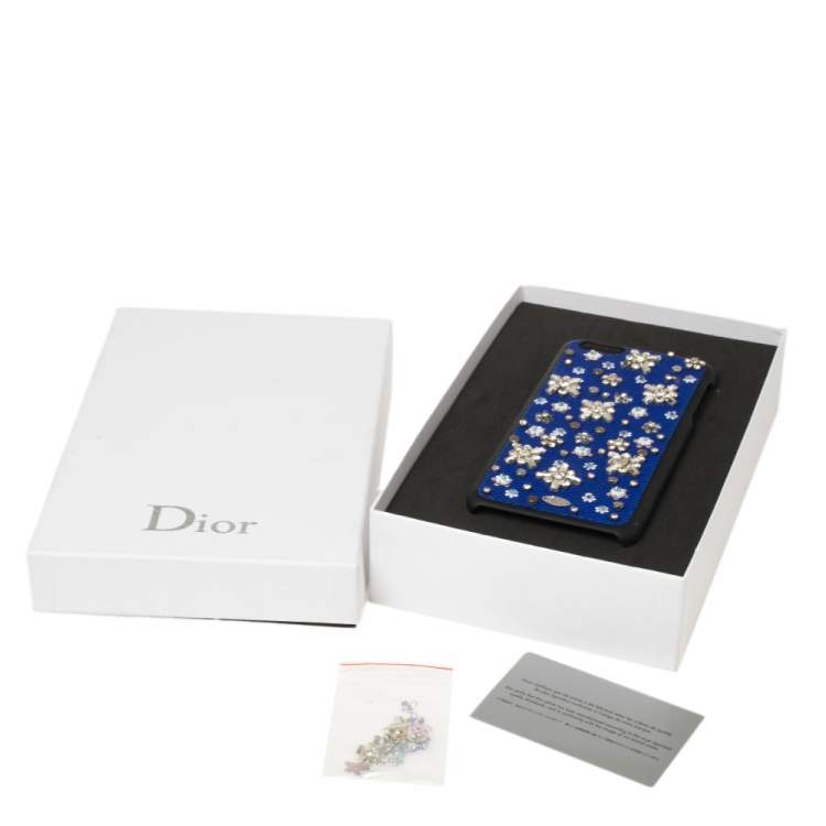 Pre Owned Dior Blue Fabric Stardust Crystal Embellished iPhone 6 Plus Case