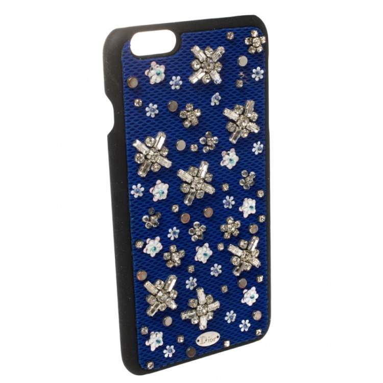Pre Owned Dior Blue Fabric Stardust Crystal Embellished iPhone 6 Plus Case