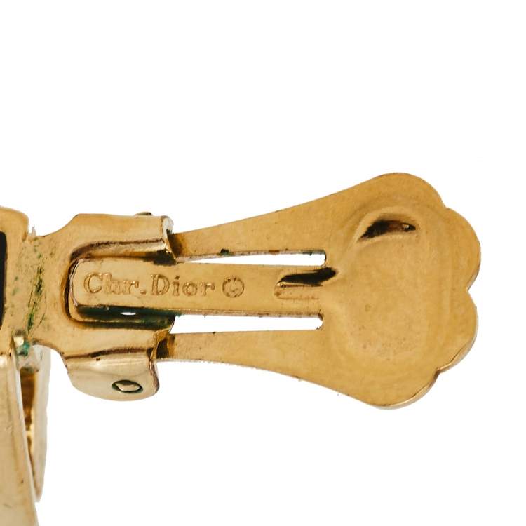 Pre Owned Dior Vintage Black Enamel Clip-On Stud Earrings