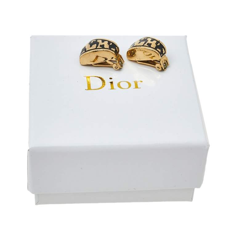 Pre Owned Dior Vintage Black Enamel Clip-On Stud Earrings