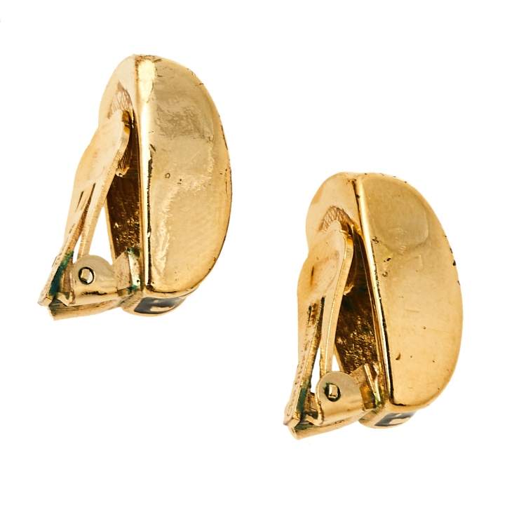 Pre Owned Dior Vintage Black Enamel Clip-On Stud Earrings
