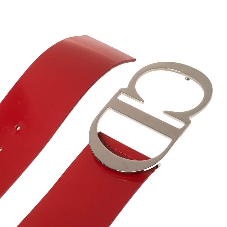 Pre Owned Dior Red Smooth Leather CD Logo Waist Belt 90 CM