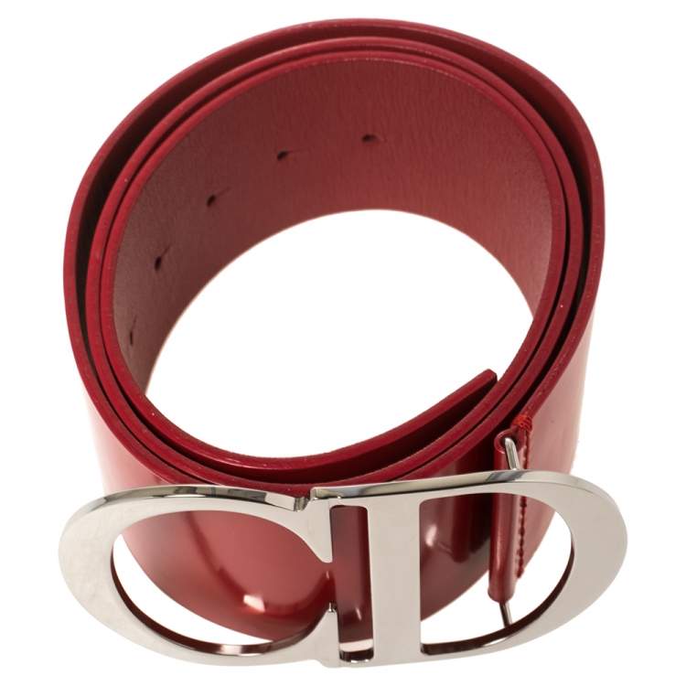 Pre Owned Dior Red Smooth Leather CD Logo Waist Belt 90 CM