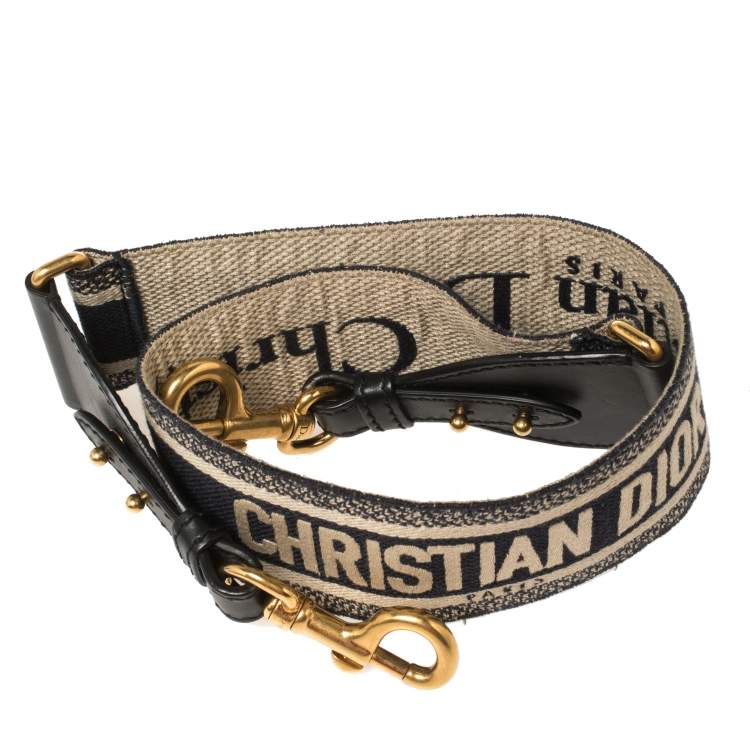 Pre Owned Dior Navy Blue Logo Embroidered Canvas Book Shoulder Strap