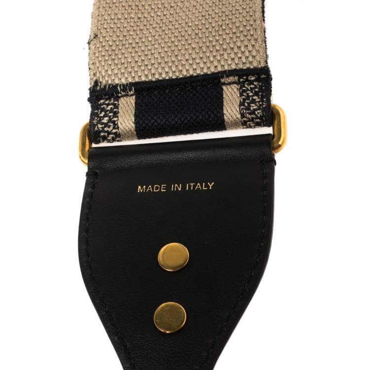 Pre Owned Dior Navy Blue Logo Embroidered Canvas Book Shoulder Strap