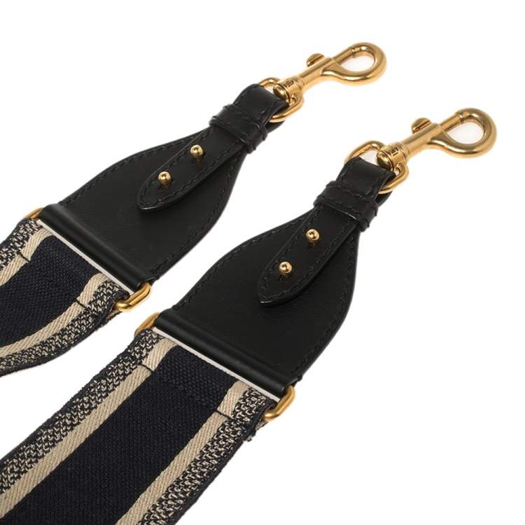 Pre Owned Dior Navy Blue Logo Embroidered Canvas Book Shoulder Strap