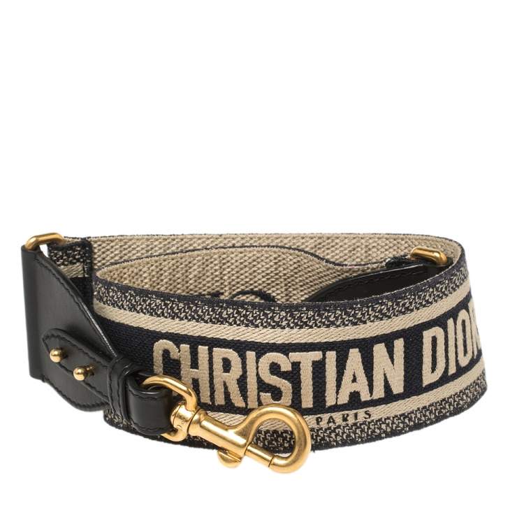 Pre Owned Dior Navy Blue Logo Embroidered Canvas Book Shoulder Strap