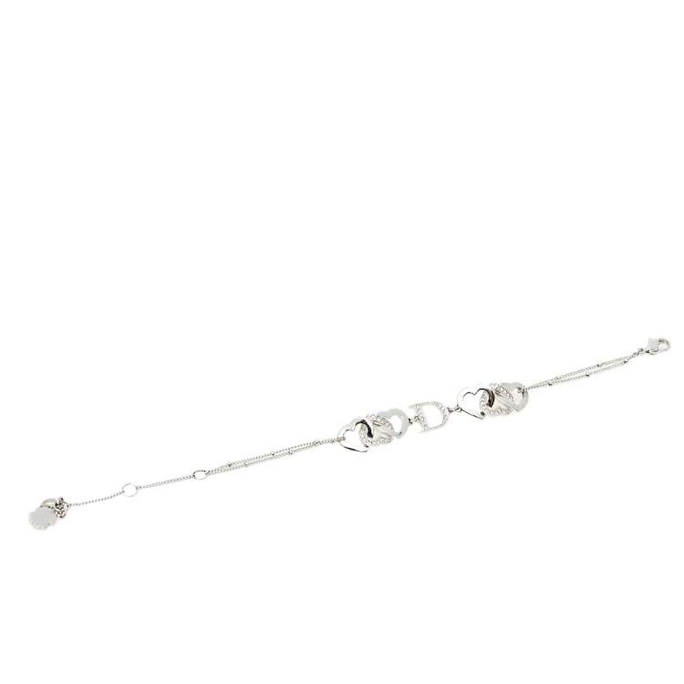 Pre Owned Dior Interlocking Heart Crystal Silver Tone Bracelet