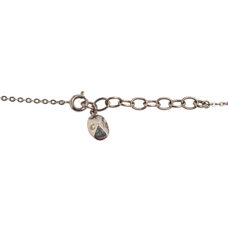 Pre Owned Dior Silver Tone Crystal Oblique Pendant Necklace
