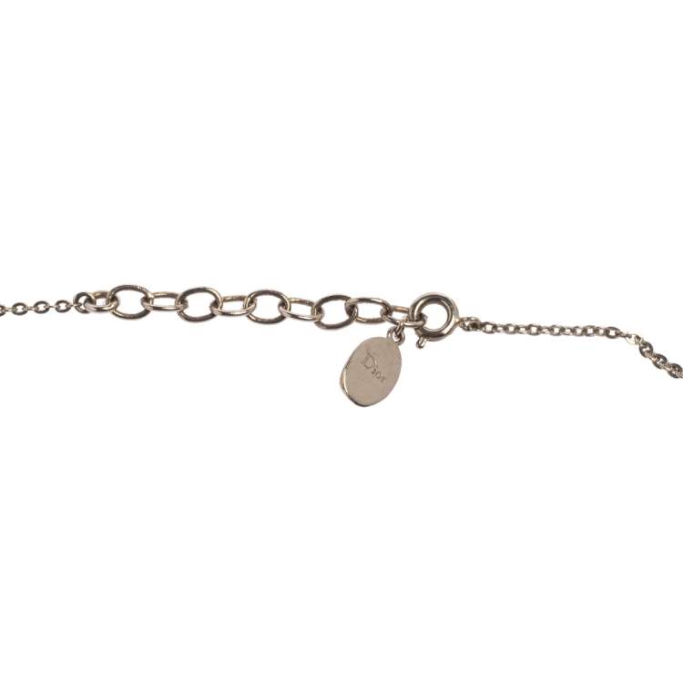 Pre Owned Dior Silver Tone Crystal Oblique Pendant Necklace