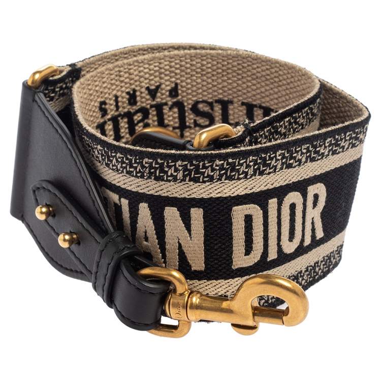 Pre Owned Dior Black Logo Embroidered Canvas and Leather Book Shoulder Strap