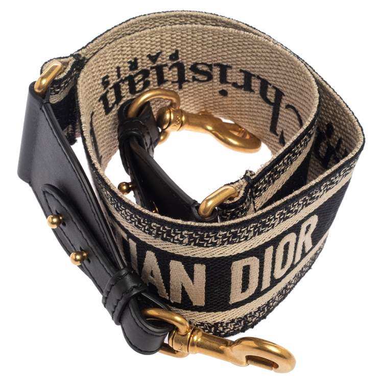 Pre Owned Dior Black Logo Embroidered Canvas and Leather Book Shoulder Strap