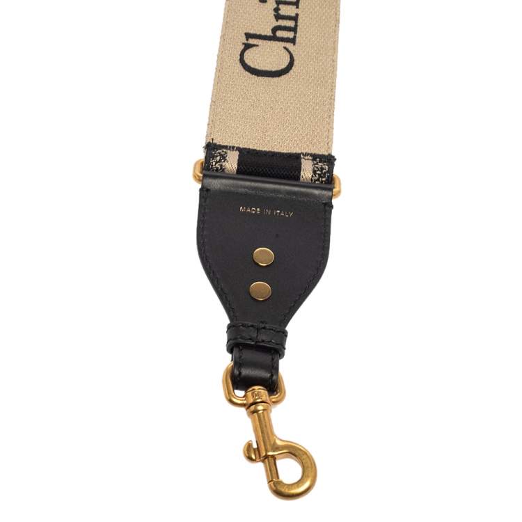 Pre Owned Dior Black Logo Embroidered Canvas and Leather Book Shoulder Strap