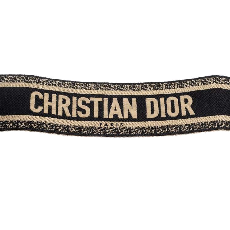 Pre Owned Dior Black Logo Embroidered Canvas and Leather Book Shoulder Strap