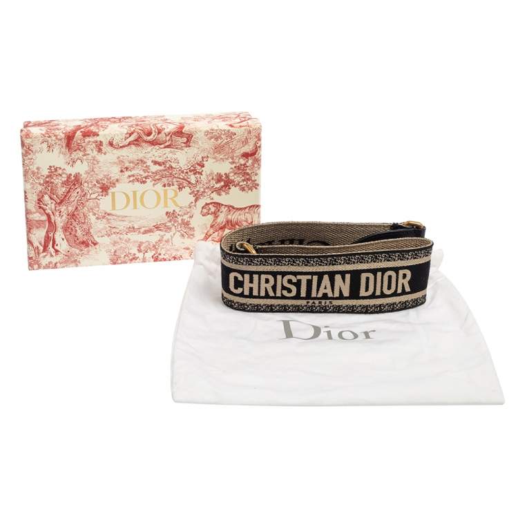 Pre Owned Dior Black Logo Embroidered Canvas and Leather Book Shoulder Strap